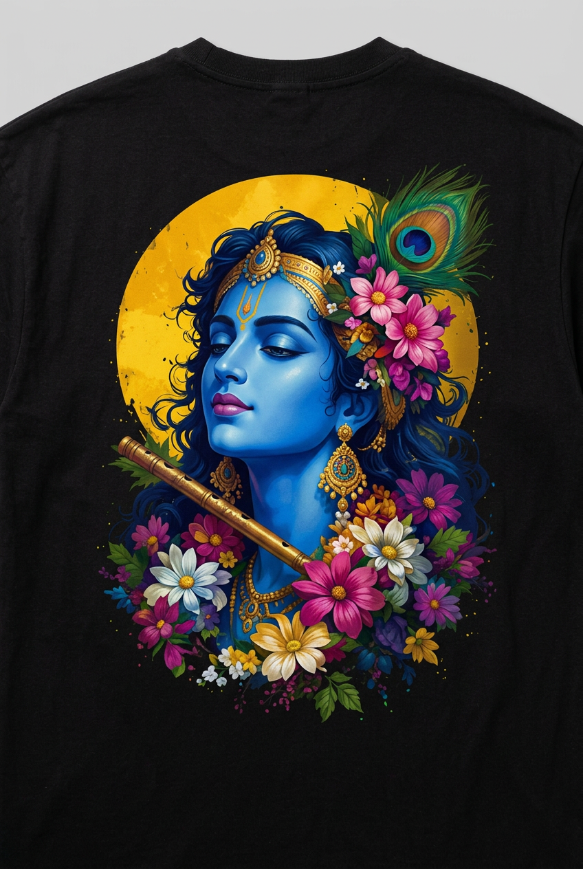 Black Krishna T-shirt back print close-up
