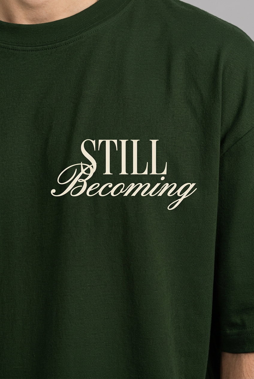 Green T-shirt front print close-up