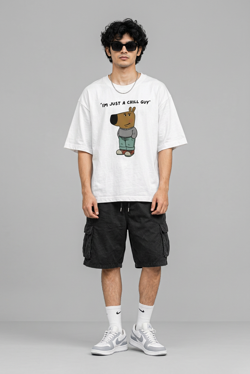 White Chill Guy T-shirt front view