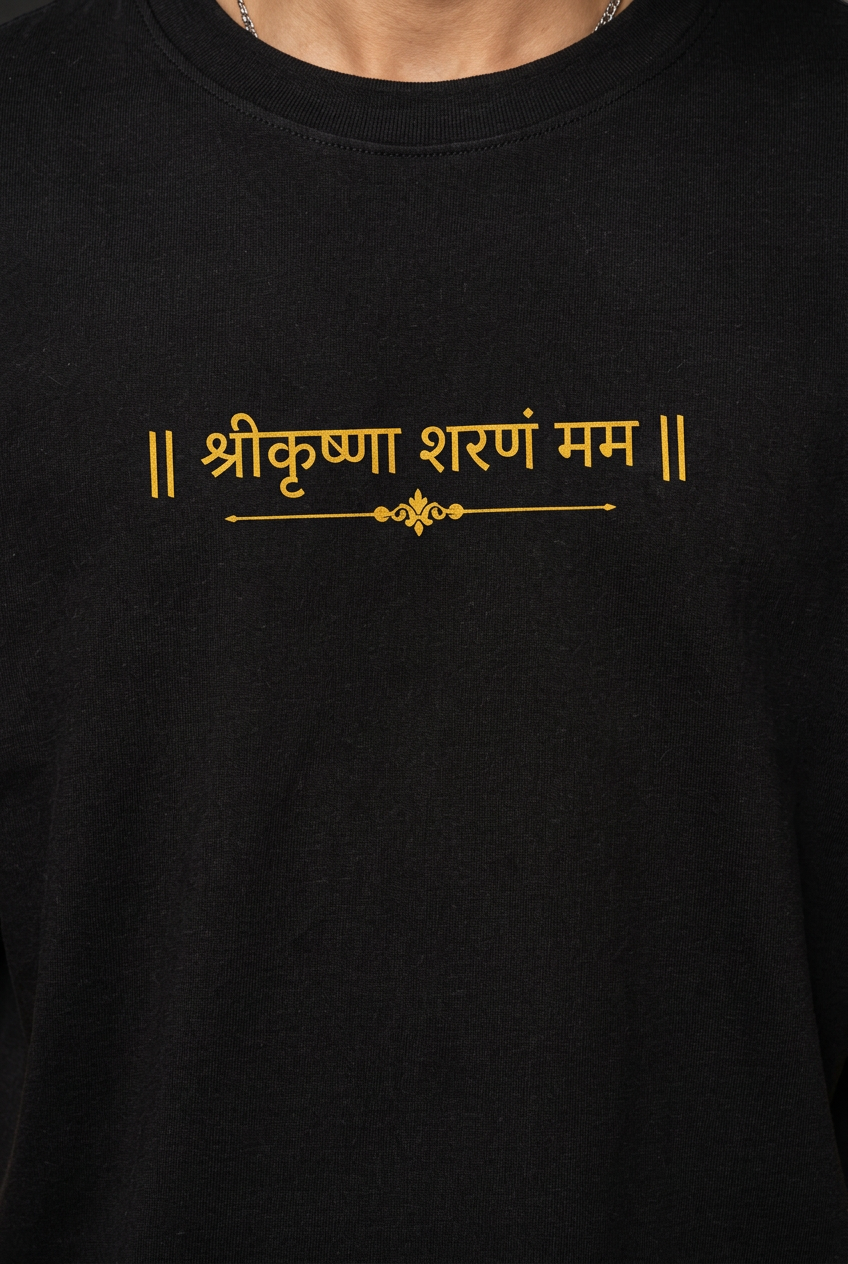 Black Krishna T-shirt front print close-up