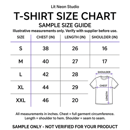 Filled sample T-shirt size chart
