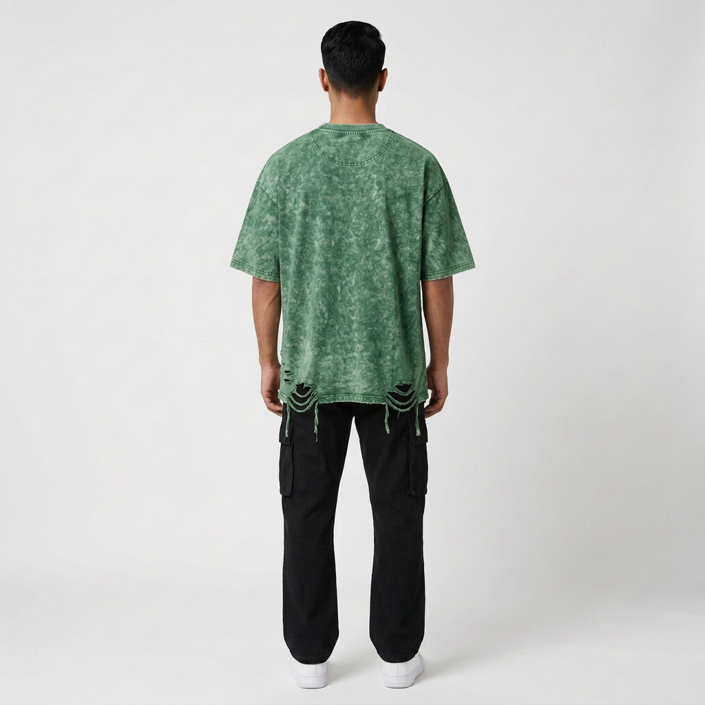 Green T-shirt ka revised back view, original green colour reference ke saath