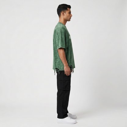 Green T-shirt, right-facing profile