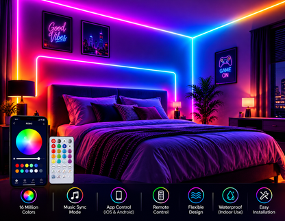 EMG RGB Neon LED Strip Lights – 16 Million Colors, App & Remote Control, Music Sync
