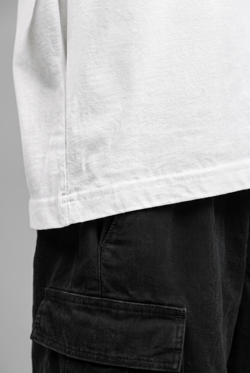 White T-shirt hem close-up